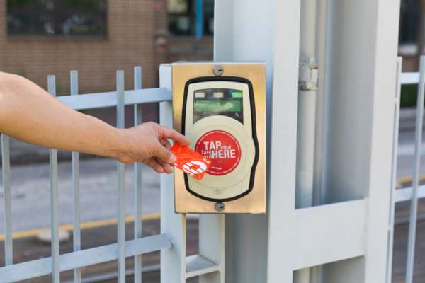 Fare card readers can be fond on METRORail platforms and inside buses.